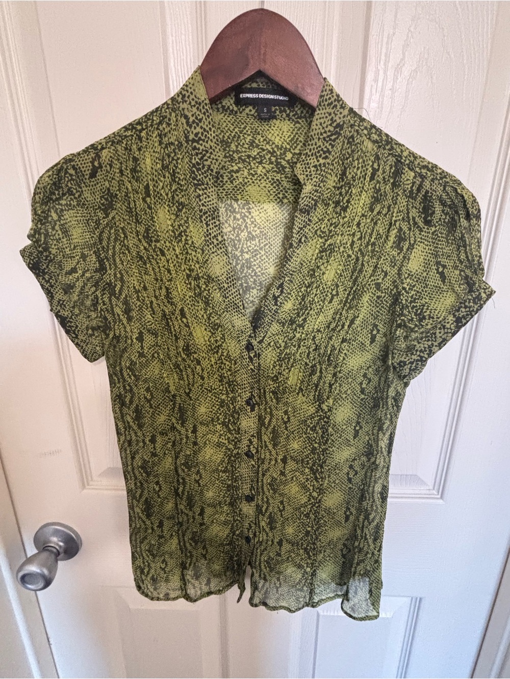Express Design Studio Sheer Silk Snakeskin Print Button Front Blouse Small